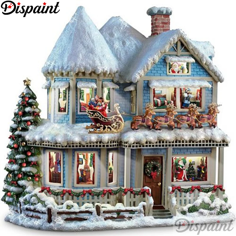 Dispaint Art 5D DIY Алмазная картина &quotрождественский дом сцена&quot картины бисером