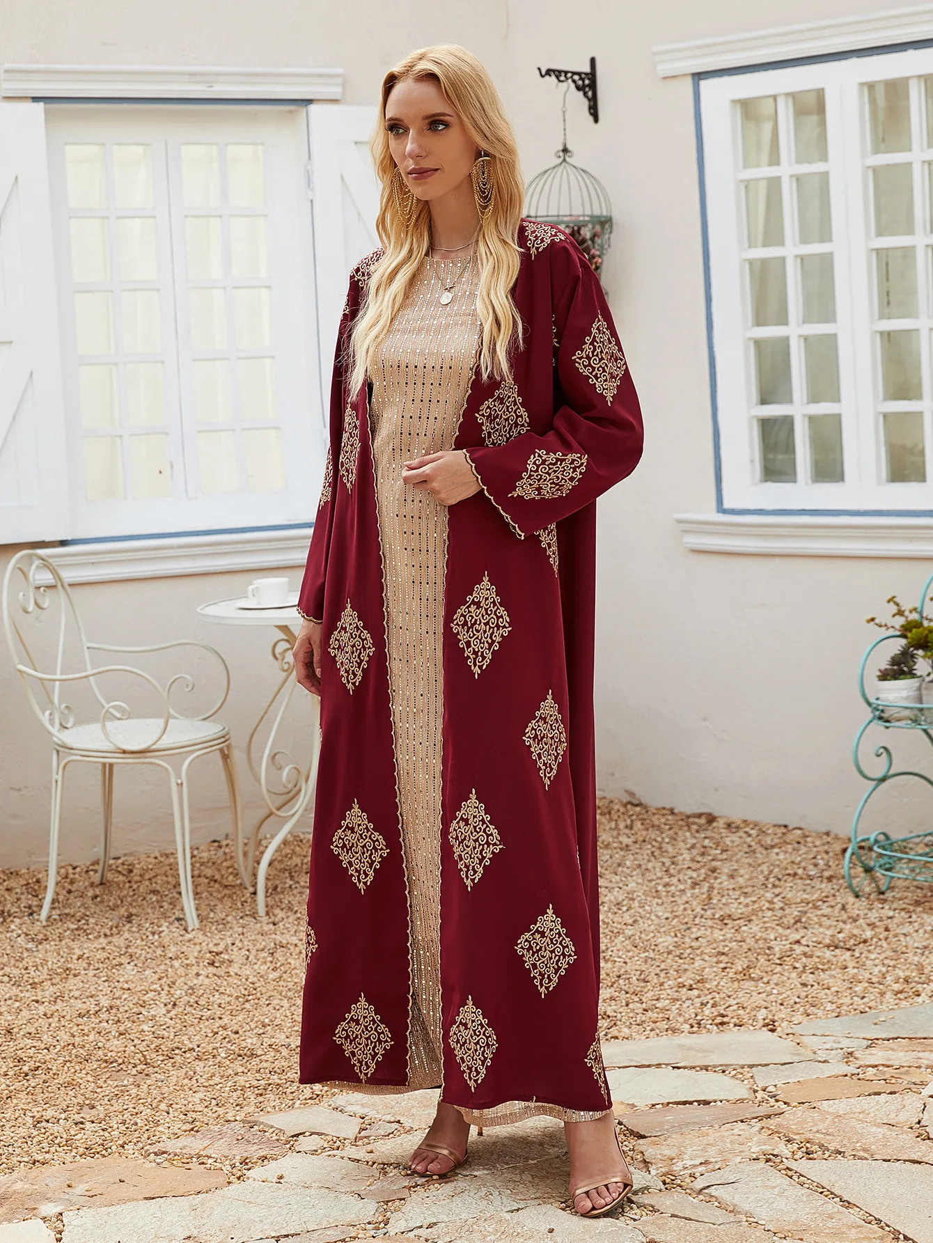 

Muslim Kimono Abaya Dress Women Embroidery Lace-up Caftan Outwear Long Robe Outwear Dubai Arab Kaftan Jubah Islamic Clothing