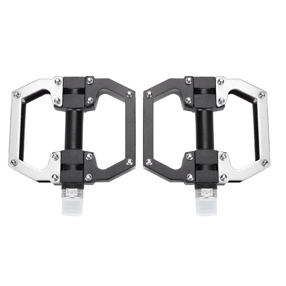 

Aluminum Alloy Road Mountain Bike Platform Flat Pedal Bicycle Accessories (black + silver)