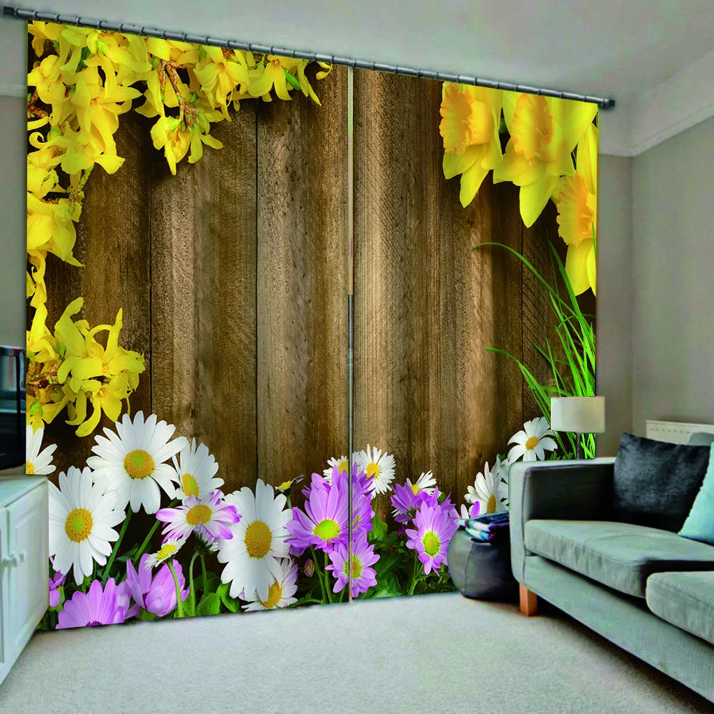 

Luxury Blackout Curtains European Fashion flower Curtain wooden Wall decoration Window Curtain Drapes Girls Room Cortinas