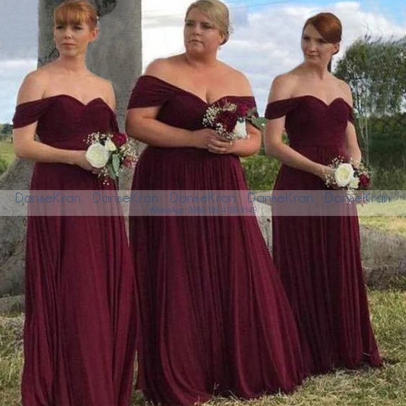 

Женское шифоновое платье-трапеция, с открытыми плечами, бордовые платья для подружки невесты, 2022