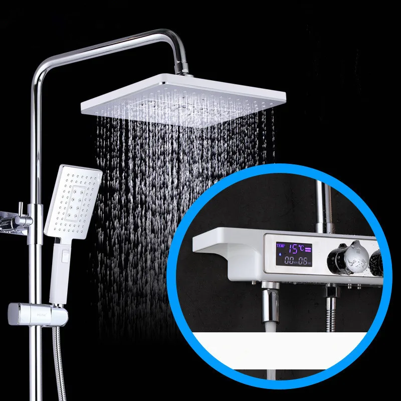 

One-button three-control digital display shower set household copper shower bathroom constant temperature shower set toilet