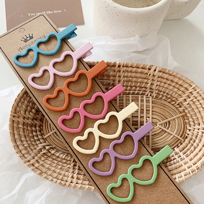 

1 Set Women Girls Side Bangs Hair Clips Frosted Matte Candy Color Metal Duckbill Hairpins Hollow Geometric Barrettes