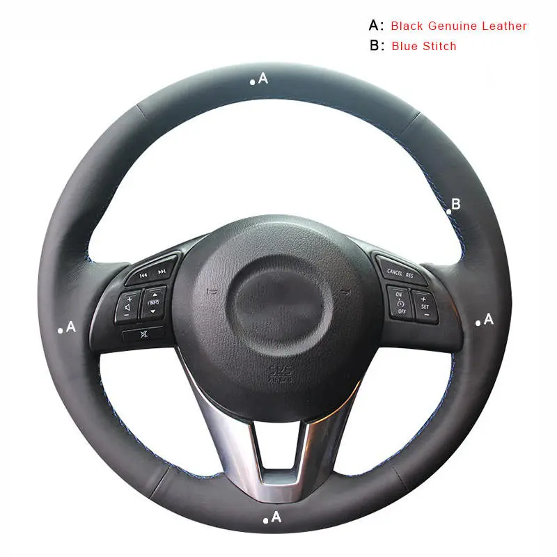 Genuine Leather Автомобильная оплетка на руле для Mazda 3 Axela Mazda 6 Atenza Mazda 2 CX-3 CX-5 Scion iA DIY Авто оплетка крышки - Название цвета: Genuine Leather