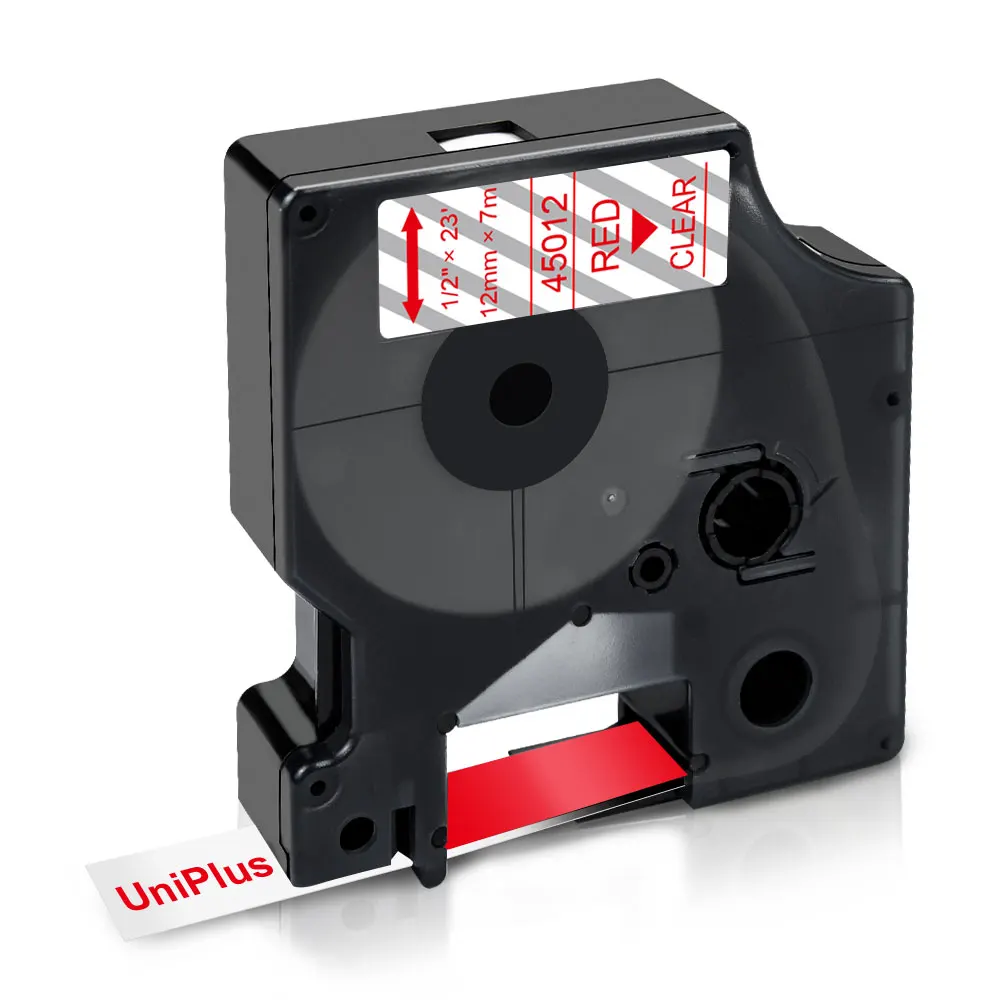 UniPlus 12 мм лента для маркировки красный на прозрачной замене производитель