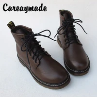 careaymade genuine leather plush lace up martin bootscotton bootstop layer cow leather antiskid thick soled womens shoes