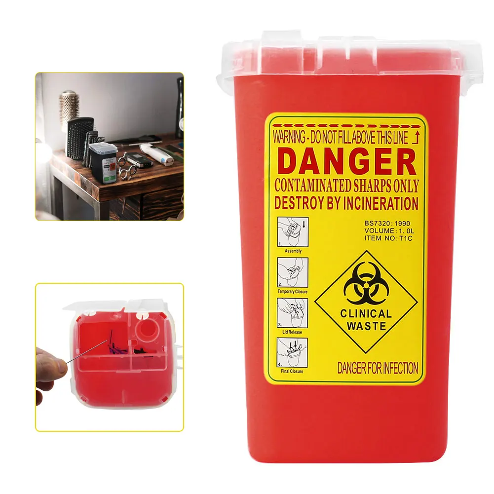 

1L Capacity Sharps Container Medical Needles Bin Biohazard Tattoo Piercing Needles Disposal Collect Box Tattoo Artist Waste Box