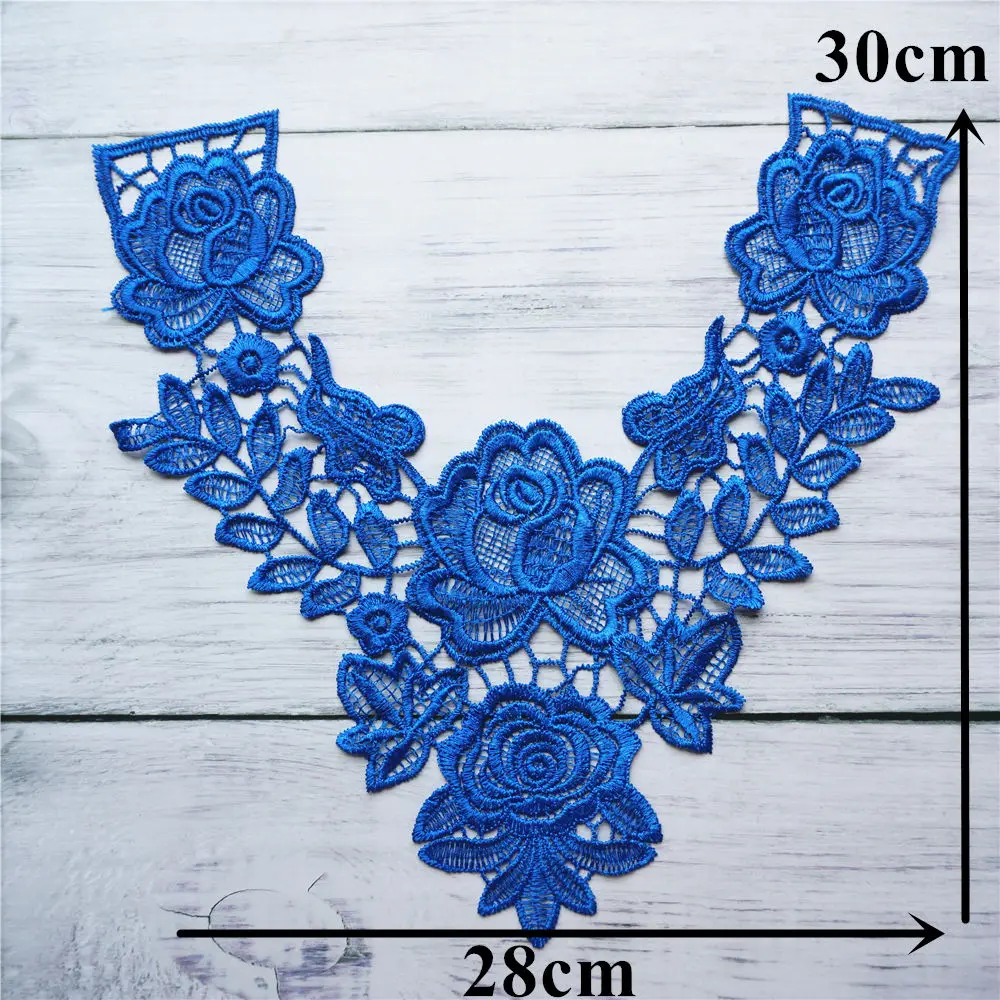 Голубое вышитое платье Аппликации кружевная ткань планки Воротник Сетка пришить