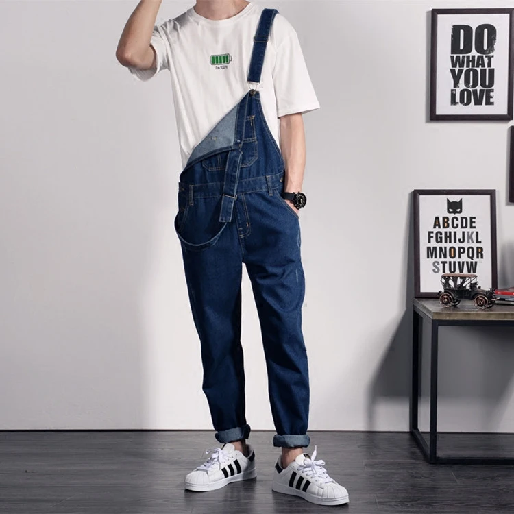 Korean Fashion Men's Casual Ripped Jeans Pants Slim Fit Suspender Trousers Male Jumpsuit Rompers Men Vintage Denim Overalls 4XL