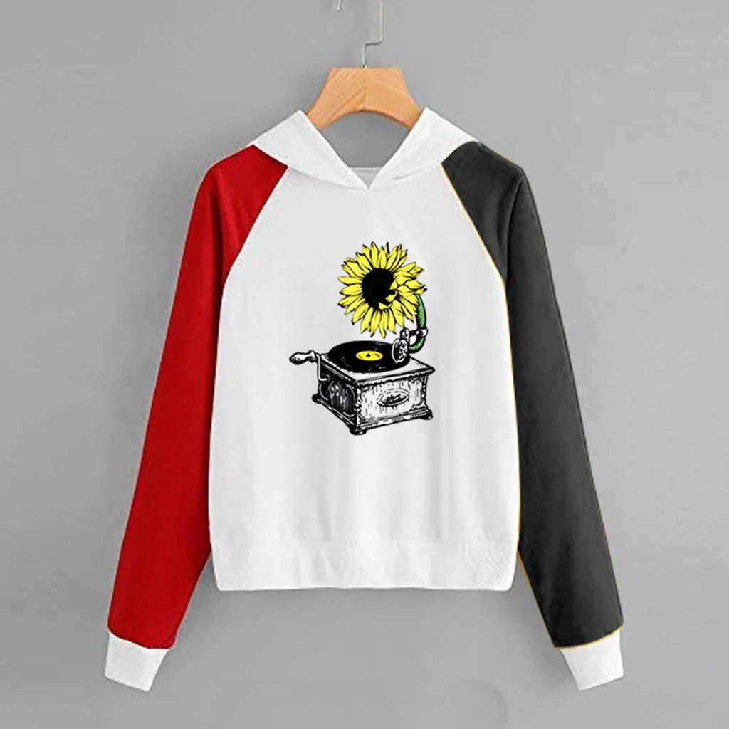 Женская толстовка 2019 с принтом подсолнуха рубашка длинным рукавом блузка