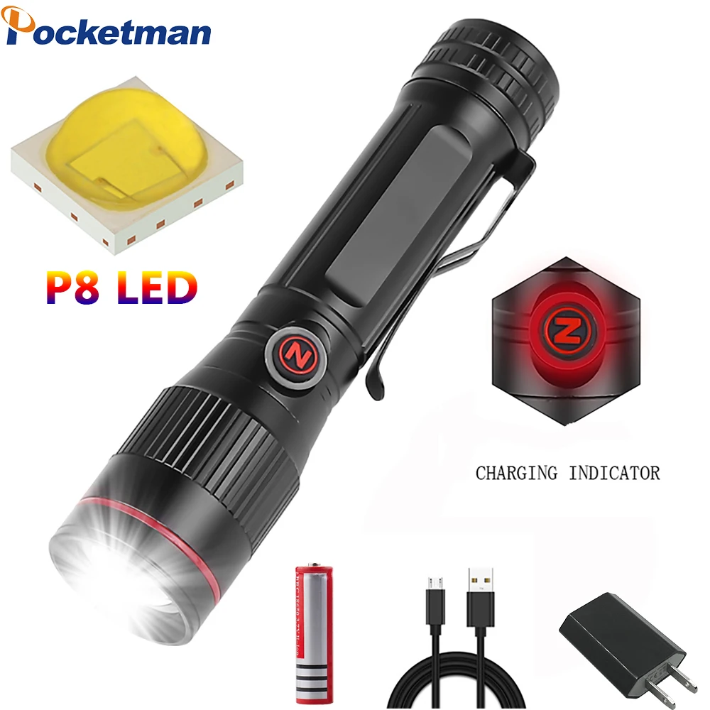 Мощный светодиодный фонарик P8 специальный Z-образный свет USB Перезаряжаемый