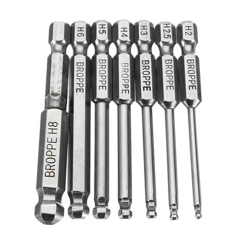 Broppe 7 шт. 2/2.5/3/4/5/6/8 мм Магнитная шариковая отвертка с шестигранным хвостовиком 1/4