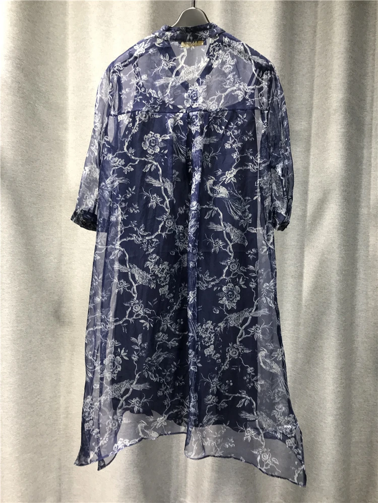 

Women Dress New Summer Products Fashion Silk Round Neck Long Sleeve Translucent Single Breasted Medium Length Cardigan Skirt