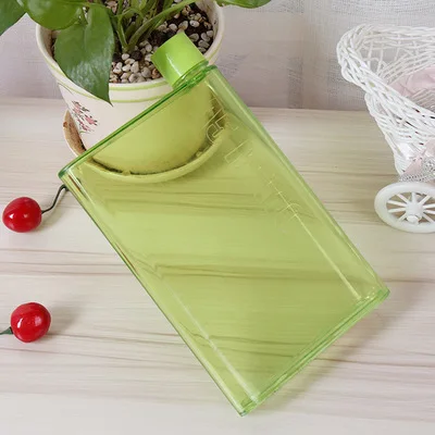 A5-GREEN Плоская фляга для воды портативная прозрачная книга портативный бумажный коврик бутылка для воды плоский чайник для напитков путешествия Пешие Походы напитки Бутылка - Цвет: A5-GREEN