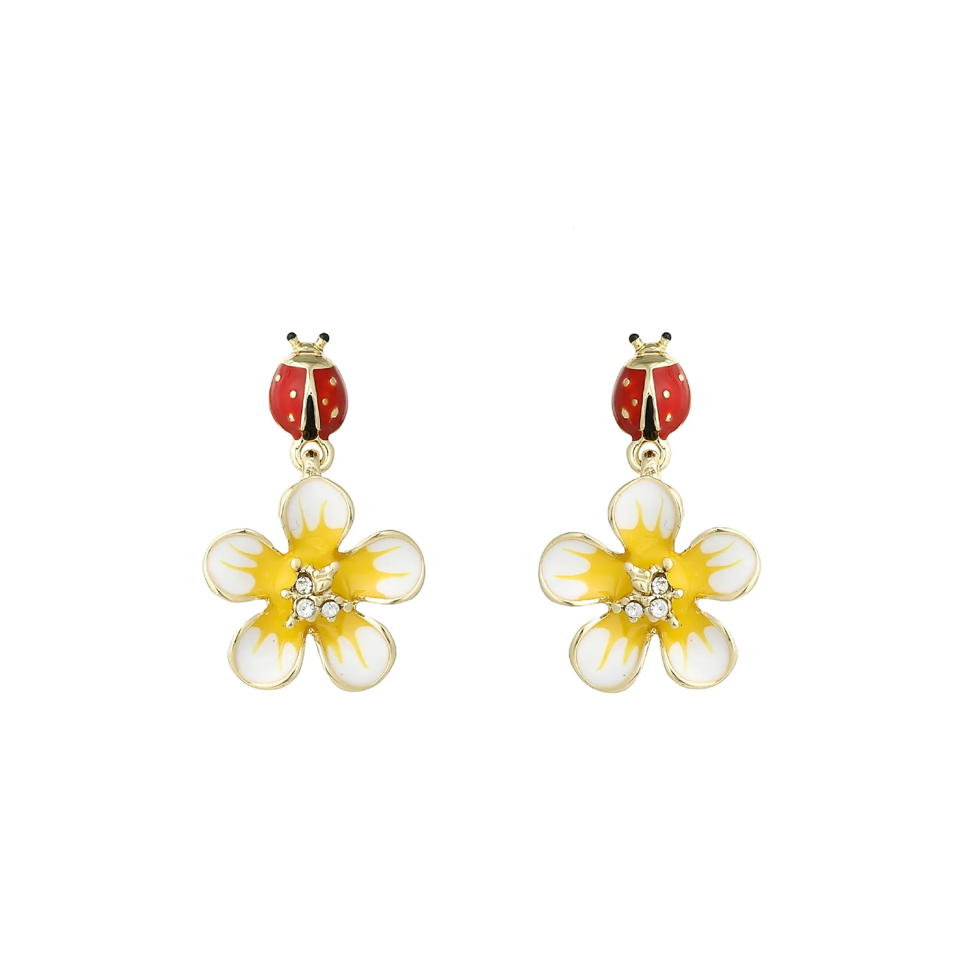 

2021 new fairy flower earrings cute and playful ladybug diamond earrings female fresh and sweet short earrings