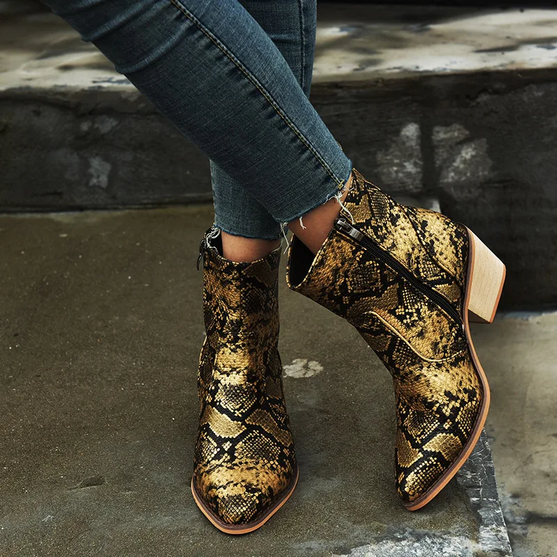 Женские ботильоны из ПУ кожи с принтом животных винтажные короткие ботинки