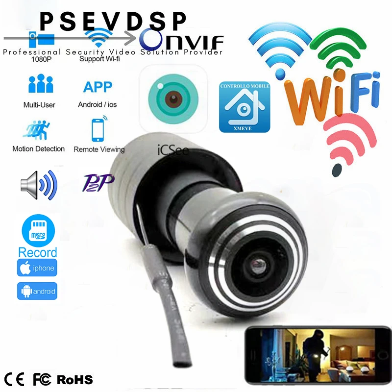 Безопасность 1080P Мини Wifi дверь отверстие для глаз IP камера широкий угол 1 66 мм