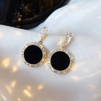 trendy black round metal earring for women gold shiny smooth long drop earrings 2019 fashion statement jewelry pendientes bijoux