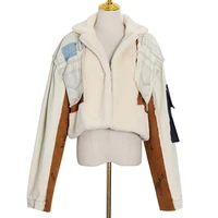 seebeautiful denim stitching hick jacket coat lapel long sleeve pocket hasp contrast color new fashion spring 2022 women m304