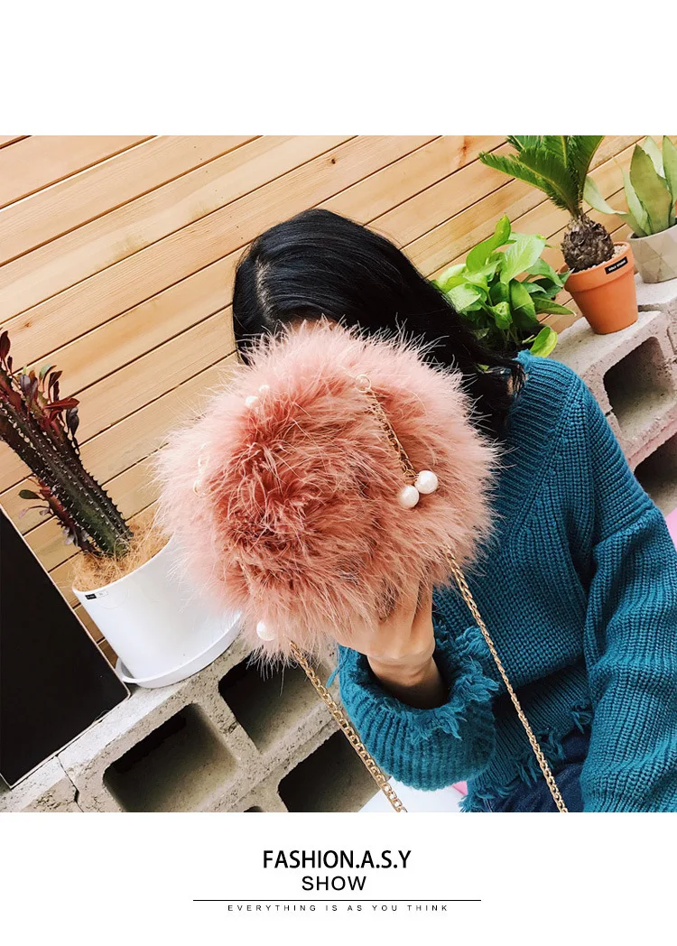 Luxury Designer Fur Purse Women Ostrich Feathers Evening Party Bag Famous Brand Handbag Fall Winter Party Day Cluthes Drop Ship