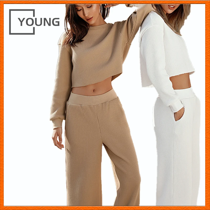 

YOUNG Women's Two Piece Set 2021 Spring Autumn Lace Up Sweatshirts Pants Sets Female Casual Sports Suits