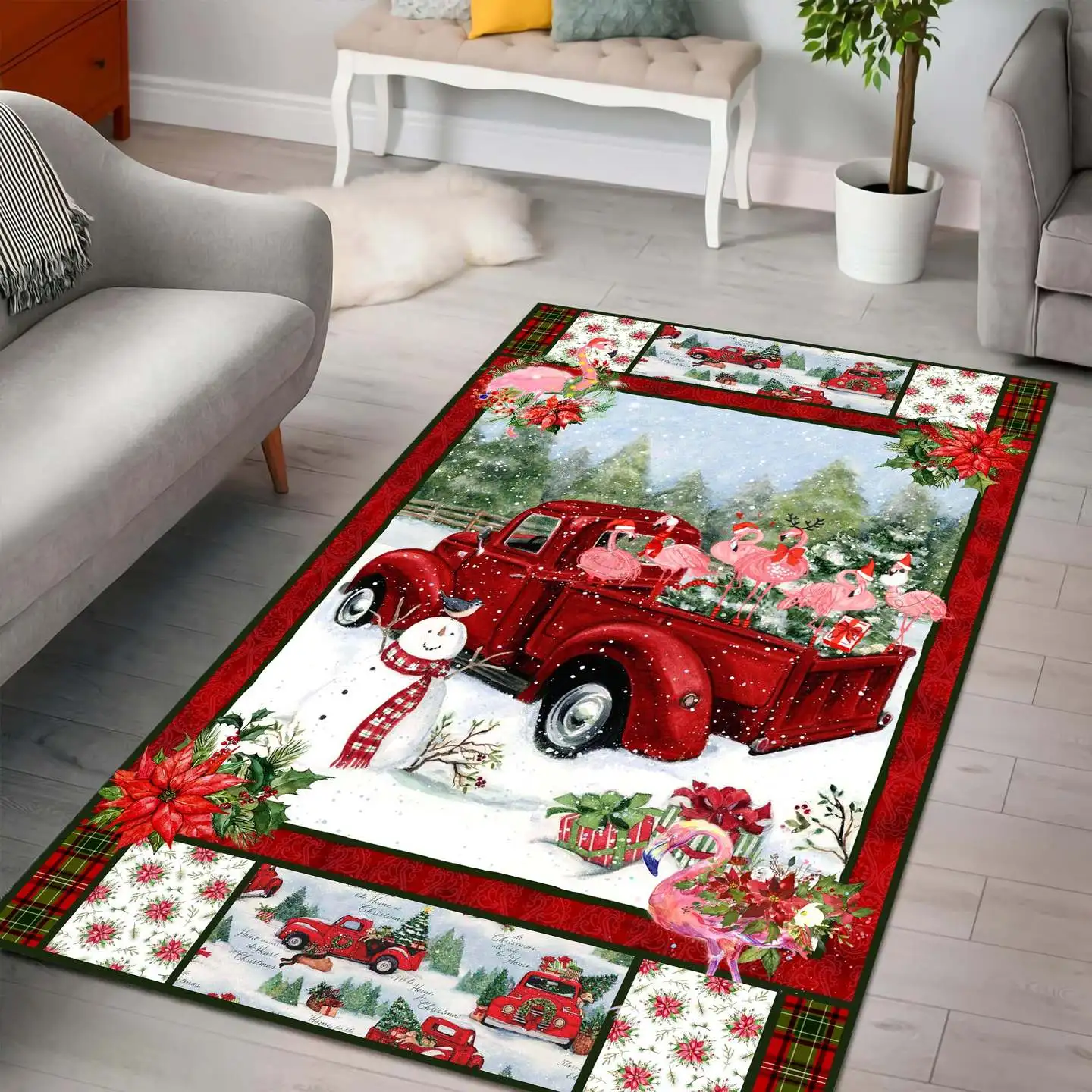 

Flamingo Merry Christmas 3D Printed Rugs Mat Rugs Anti-slip Large Rug Carpet Home Decoration