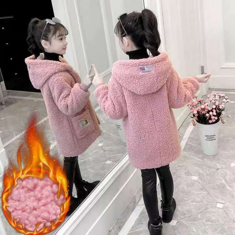 

Girls Baby's Kids Coat Jacket Outwear 2021 Fuzzy Thicken Warm Winter Autumn Top Cotton Teenager Fleece Children's Clothing