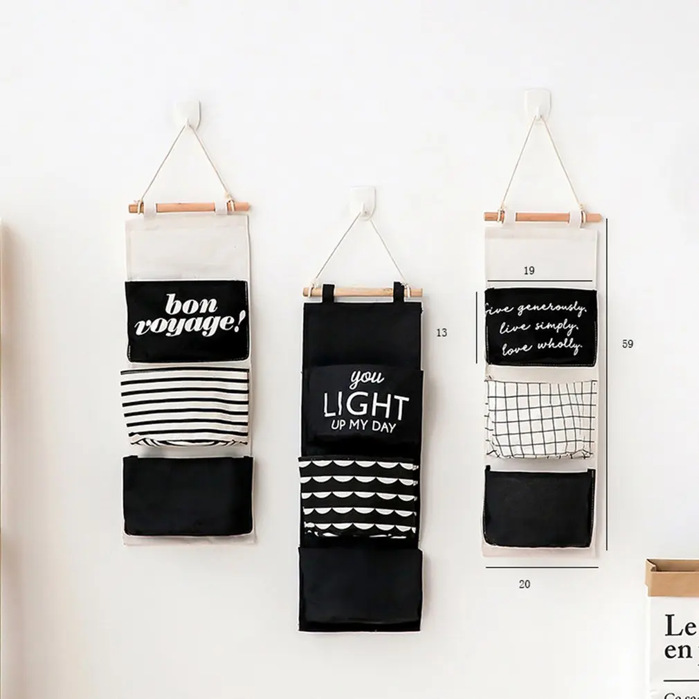 Хлопковая льняная подвесная сумка для хранения 3 кармана настенный шкаф мешок