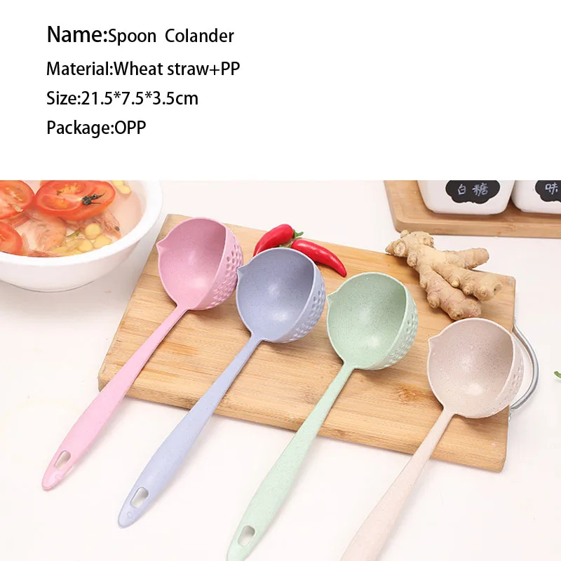 

New Creativity 2 in 1 Colander Wheat Straw Soup Spoon Utensils for Kitchen Convenience Tools