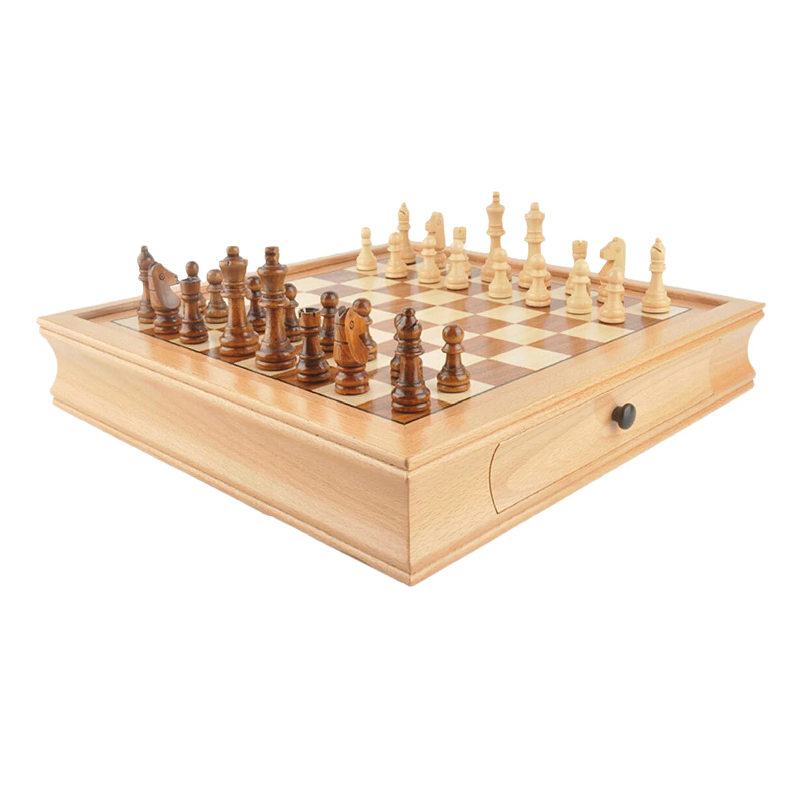 

32cmx32cm Magnetic Wooden Chess Set Walnut with Storage Drawer Portable Top Quality Board Game for Kids Toy Puzzle