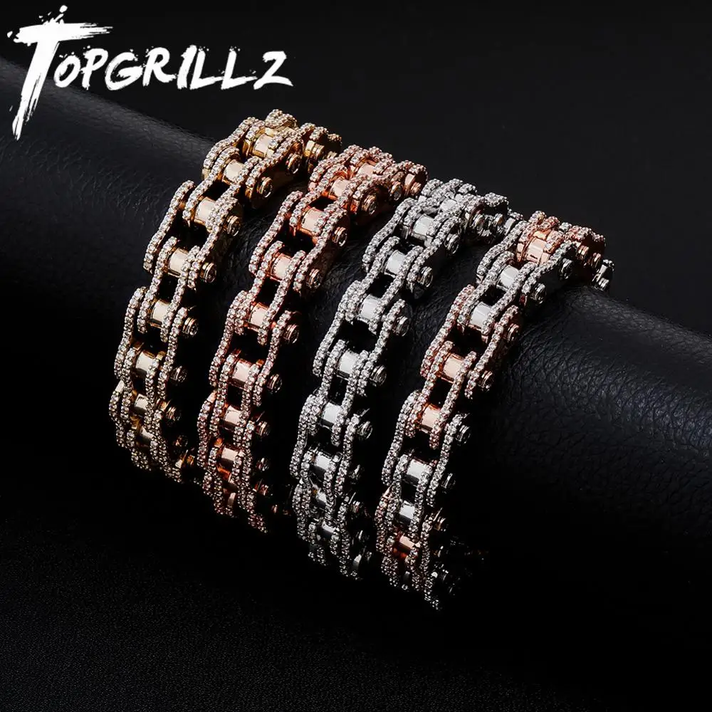 TOPGRILLZ 18 мм хип хоп велосипед мотоцикл цепь браслет кубический цирконий модные