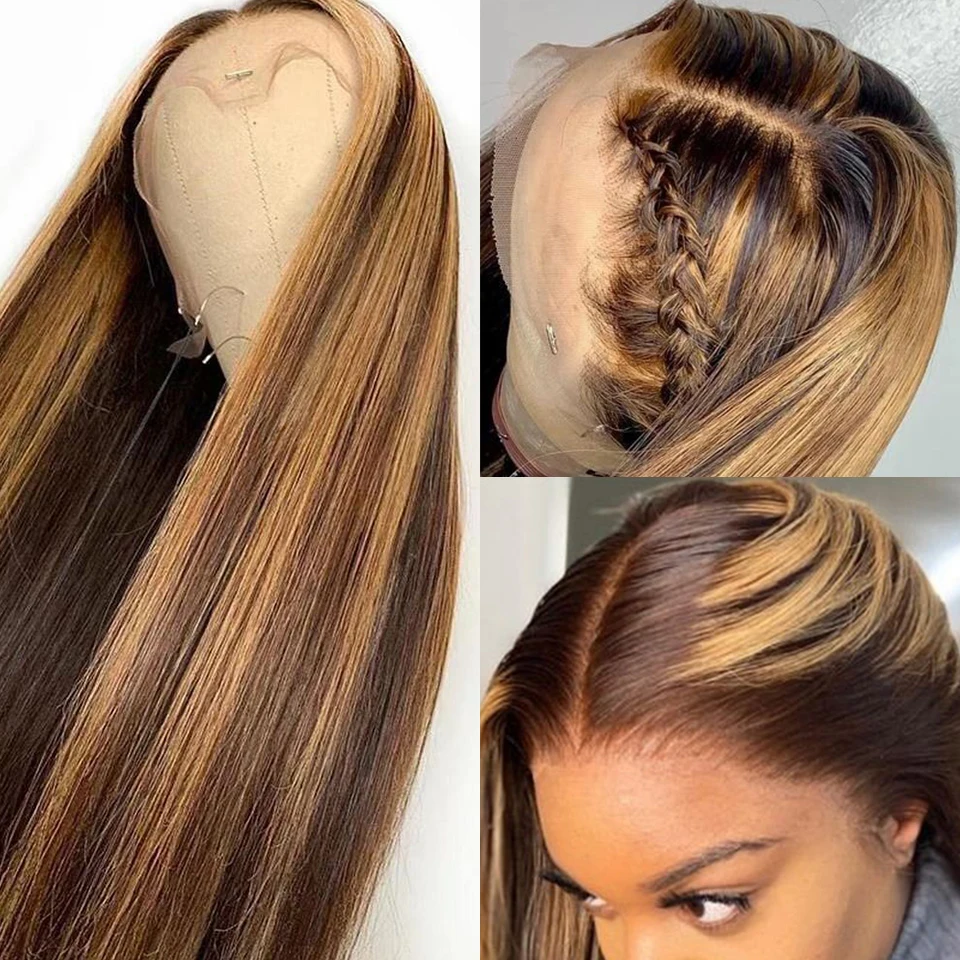 Парик из натуральных волос 4/27 длинные парики бразильские прямые с эффектом омбре