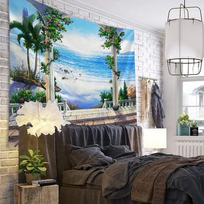 

Windows Scenery Tapestry Wall Hanging Cloth Bed Spread Beach Towel Table Cloth Yoga Mat House Decoration Living Room Decoration