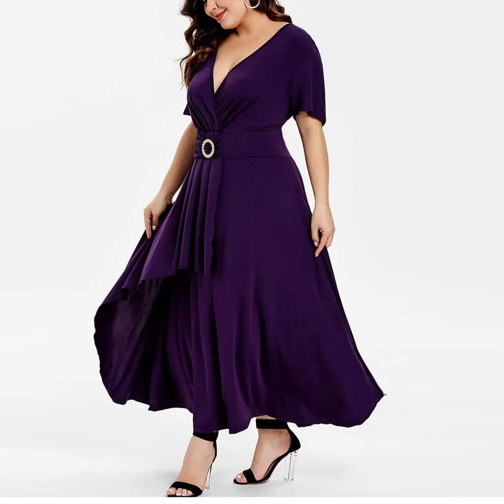 

Free ShippingSolid dress women summer plus size dress Short Sleeve V-Neck luxury dress woman Sashes Bandage ladies dresses