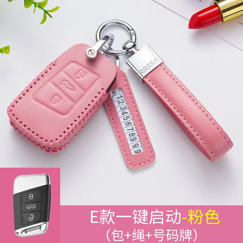 pink B Кожаный Автомобильный брелок для ключей, чехол-сумка, подходит для Volkswage, подходит для VW Passat B8 Skod Superb A7, для Smart Car Key для ladys - Название цвета: pink B