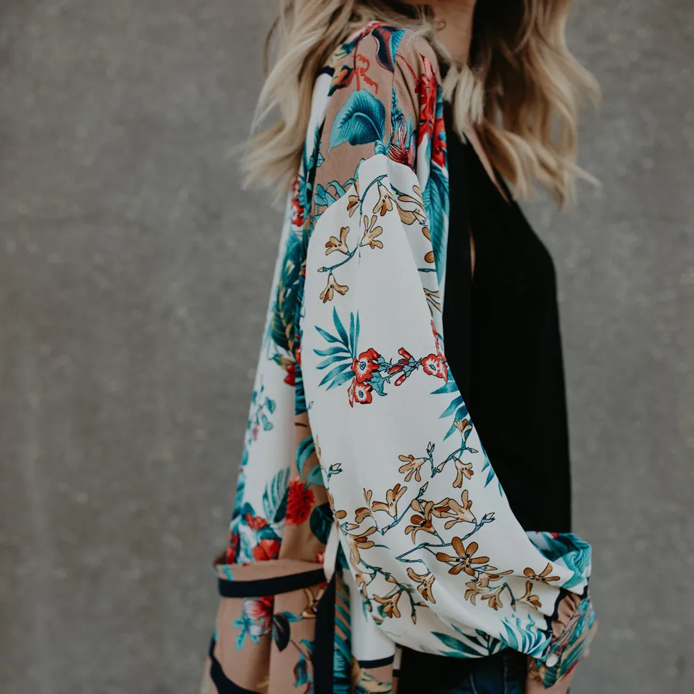 Женское длинное кимоно с поясом повседневное Бандажное принтом Одежда для пляжа