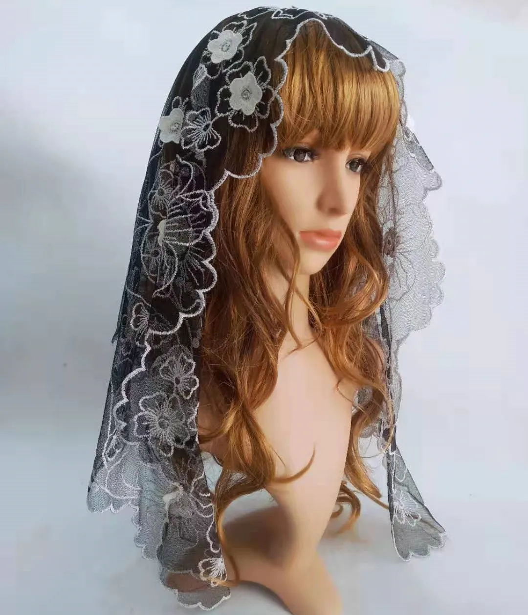 

3D Floral Sewing Embroidery Lace Mantilla Veil Church Catholc Veil