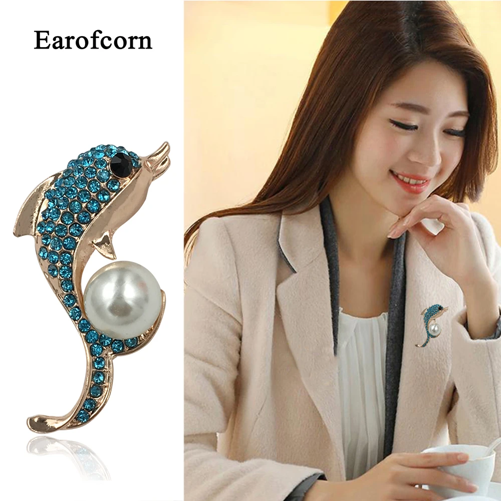 Высококачественные яркие жемчужные броши Earofcorn в виде дельфина женские модные