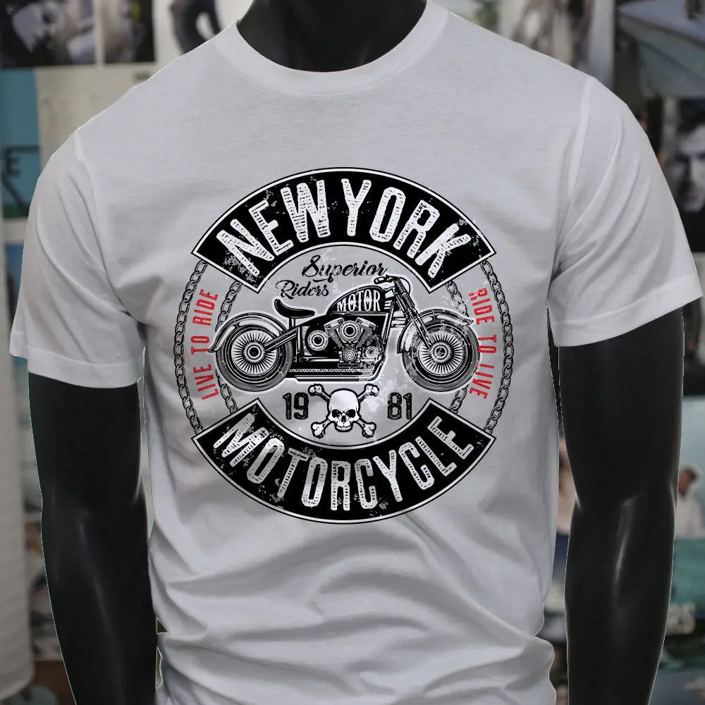 

Mens T Shirts Fashion Short Sleeve O-Neck 100% Cotton New York Motorcycle Skulls Mens White Tee Shirt Custom Aldult Teen Unisex