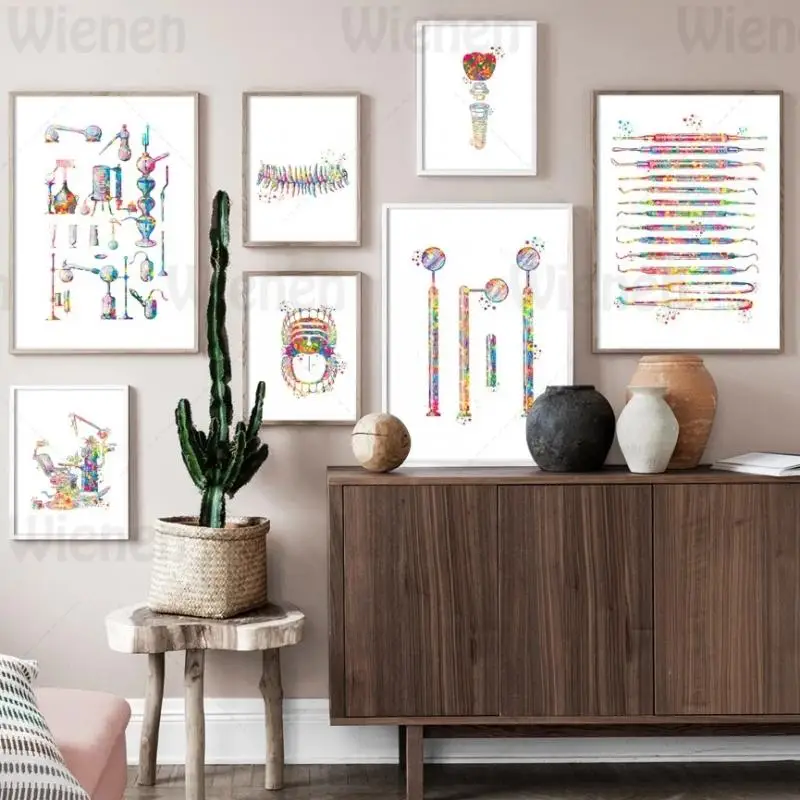 

Nordic Posters And Prints Dentist Instruments Teeth Anatomy Stomatology Abstract Colorful Wall Art Canvas Painting Decoration