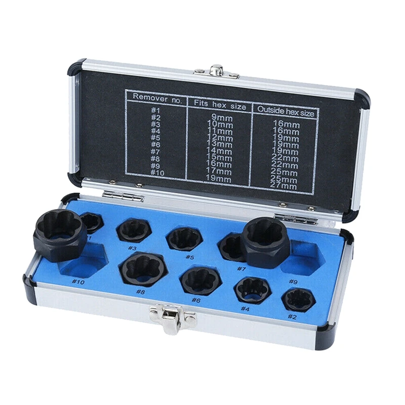 

10Pcs 9-19mm Bolt Nut Remover Extractor Set Damaged Stripped Socket Wrench Tool Kit