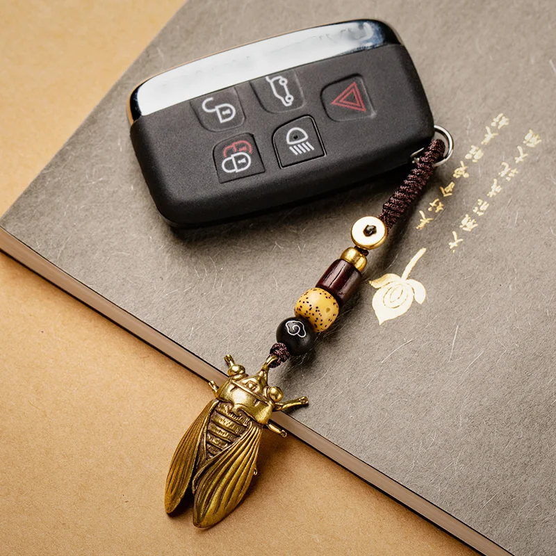 Брелки из чистой латуни в виде цикады со шнурком подвески подарки кольцо для