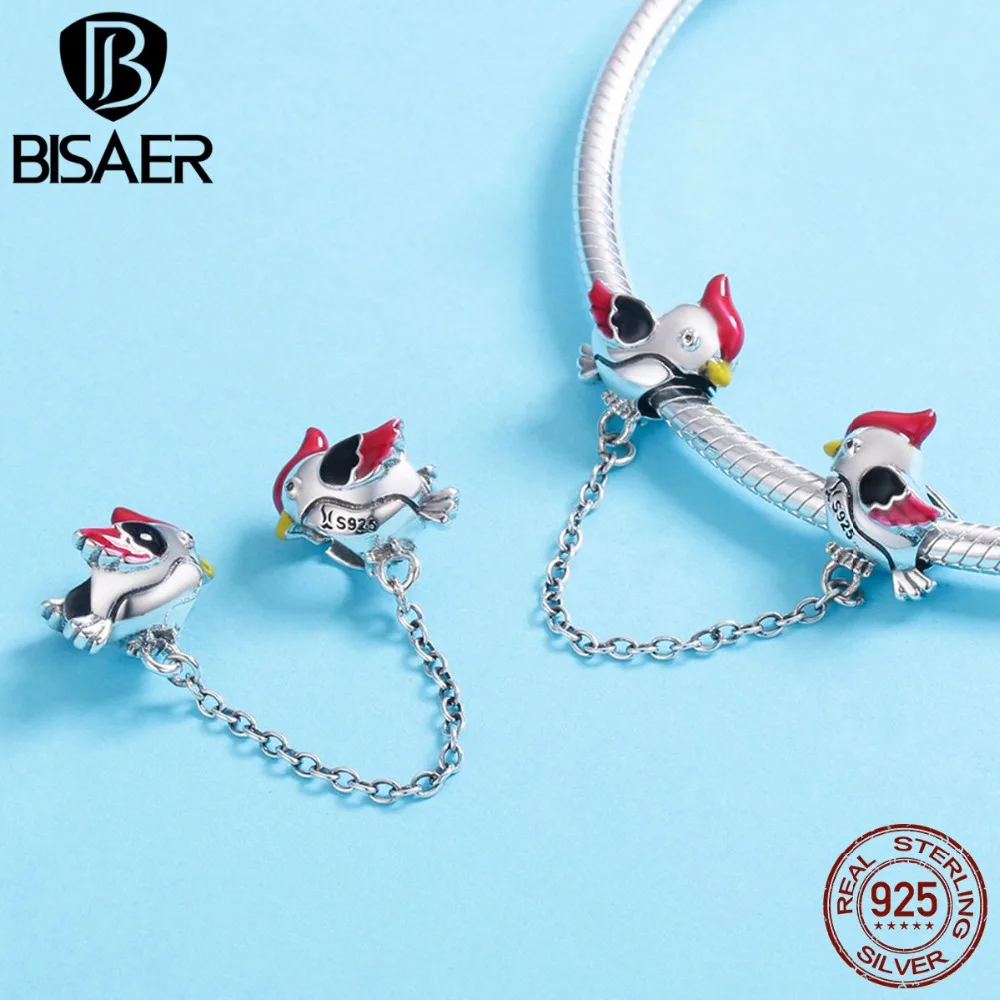 BISAER, 925 пробы, серебряная безопасная цепочка, птица любви, пробка, разделитель, шарм, бусины, подходит для браслета, сделай сам, серебряное ювелирное изделие GXC587