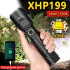 Самый мощный светодиодный фонарик XHP199, перезаряжаемый через USB портативный фонарик с зумом, IPX65 водонепроницаемый тактический фонарик, Головной фонарь
