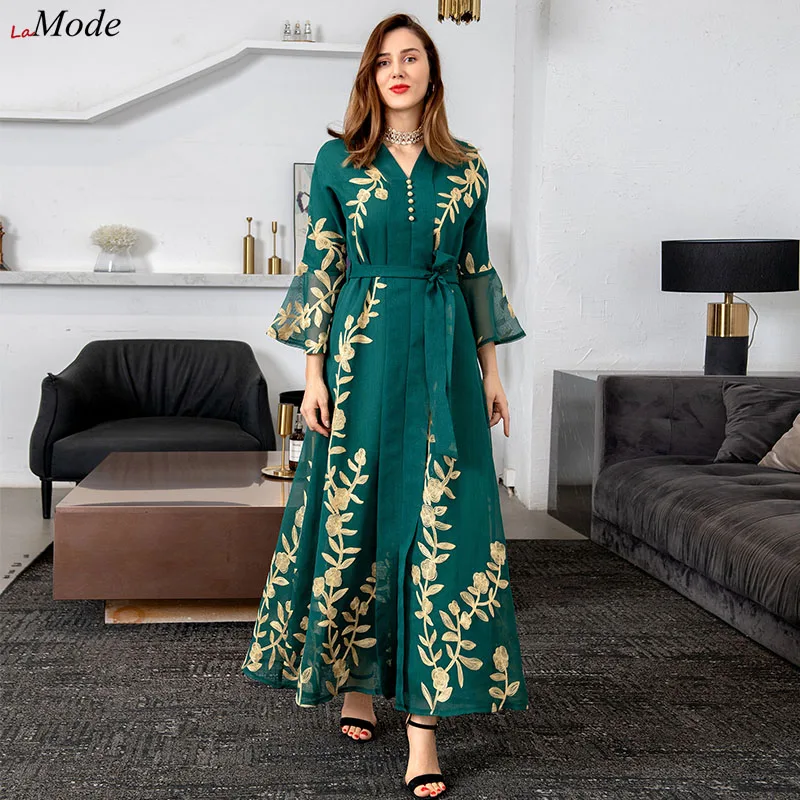 Модное платье Рамадан ИД мусульманская абайя с вышивкой женские турецкие