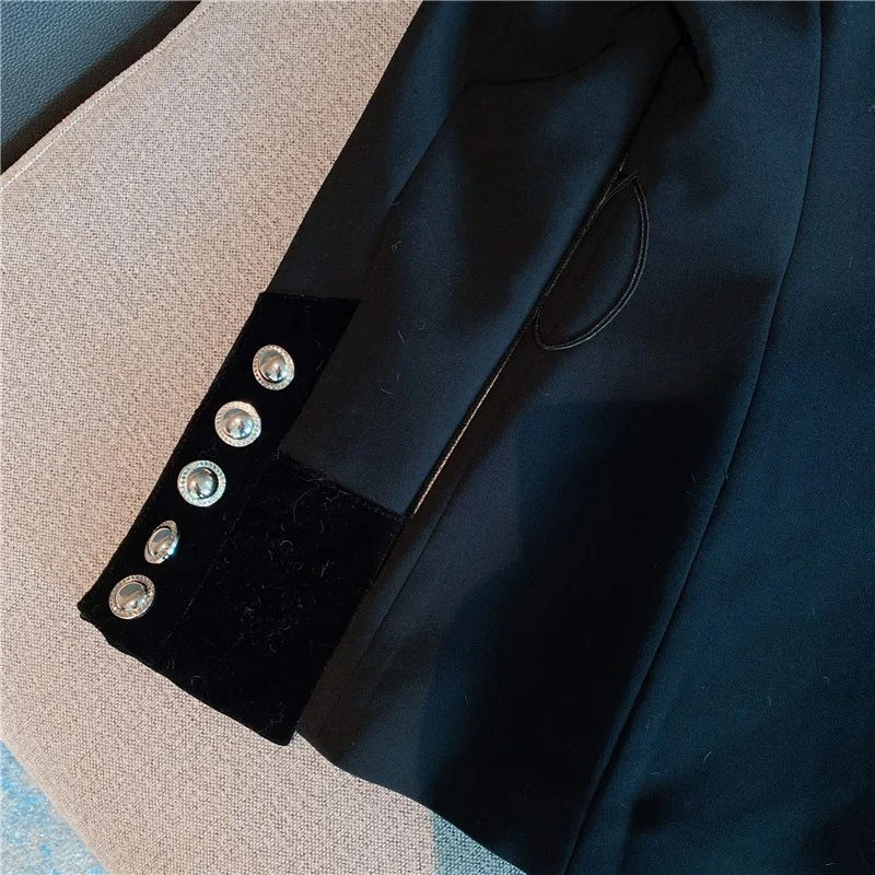 

Women Suit Jacket French Vintage SlimWaist Design Outerwear Long Sleeve Single Breasted Tassel Splicing Elegant Ladies Jackets