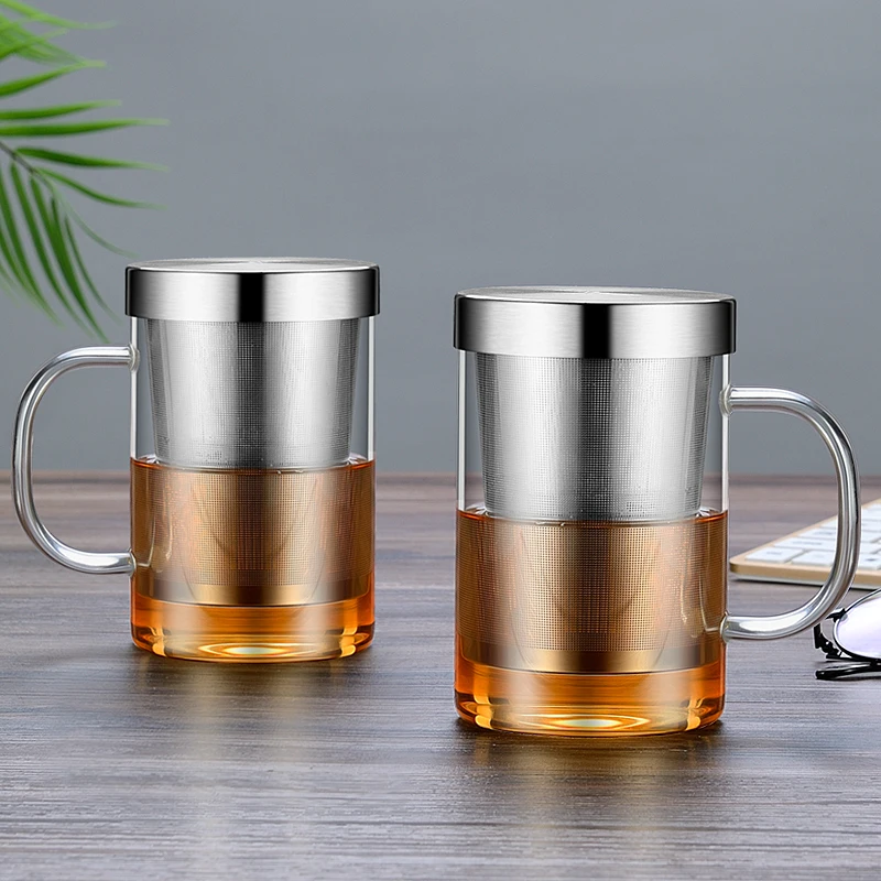 Curge Стекло Чай Кубок кружки с крышкой Чай Infuser стеклянный, с двойными стенками чашка для Кофе бутылка-термос для стакан для воды Стекло бутылка для воды
