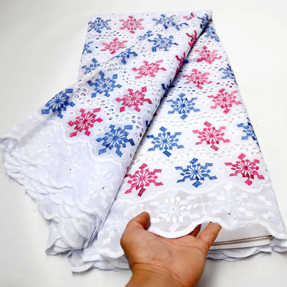 

5 Yards White and Blue African Lace Fabric 100% Cotton Laces Swiss Voile Lace In Switzerland Fabrics For Nigerian Party Dress
