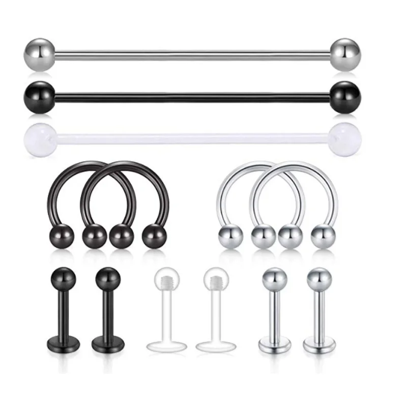 

13/1Pcs Black Stainless Steel Eyebrow Navel Belly Lip Labret Bar Tongue Nose Ring Tragus Ear Piercing Barbell Tunnel Body Jewely