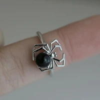 2019 new silver color spider ring for women silver color unique ring natural black stone ring trendy party fashionable jewelry